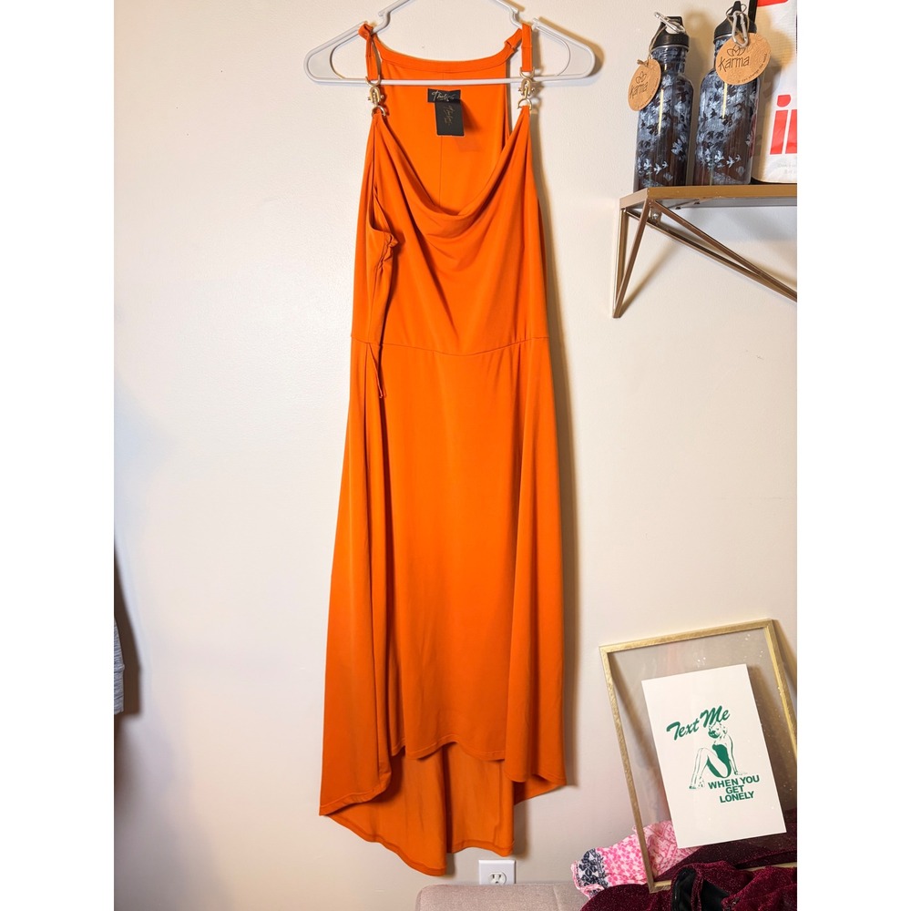 Thalia Sodi Cowl Neck High-Low Dress Womens Large Gingerbread Orange 319-CSD454